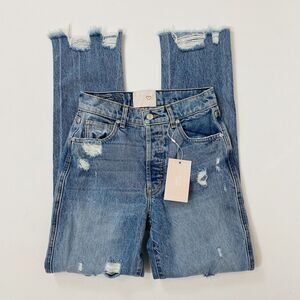 Revice New High Rise Button Fly Distressed Straight Leg Jeans 26 Women's NWT